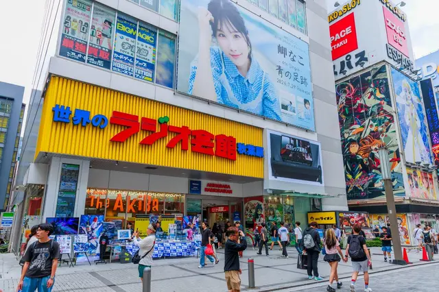 Electronics stores and colourful signs in Akihabara