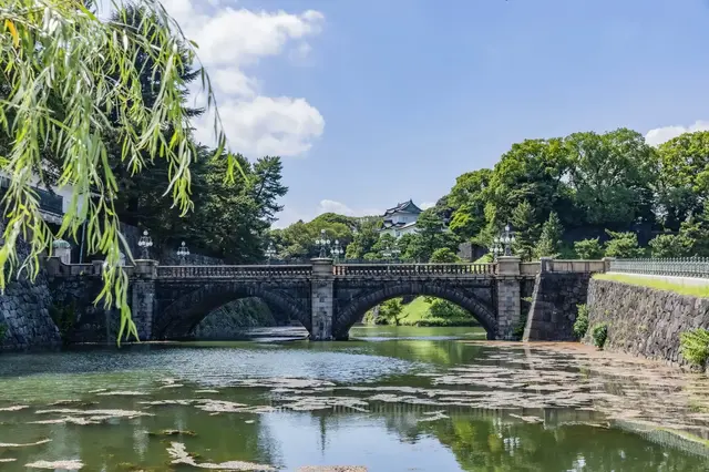 Stone bridge and greenery at the Imperial Palace
