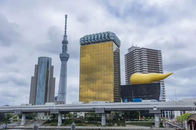 Tokyo Skytree and Asahi buildings viewed from the Sumida River